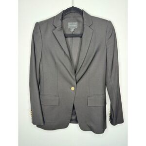Club‎ Monaco Womens Black Wool Blend Single Button Blazer Gold Hardware Size 0